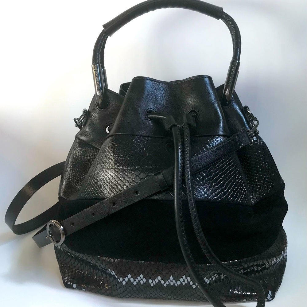NWOT Halston Leather Drawstring Crossbody Bag